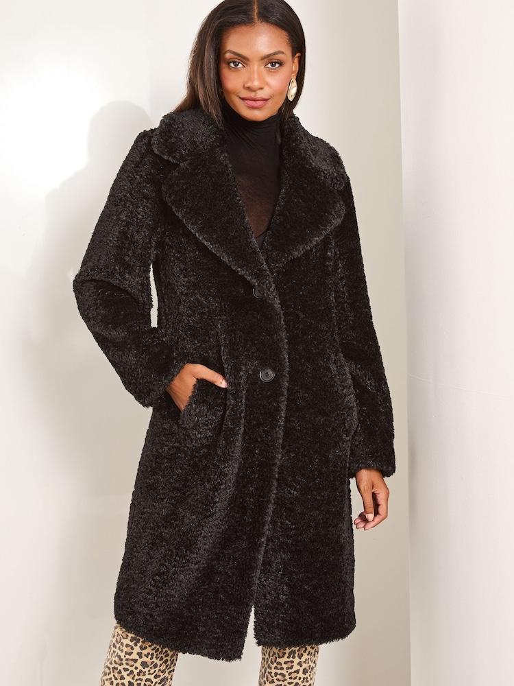 Lipsy Black Petite Teddy Faux Fur Coat - Image 3 of 4