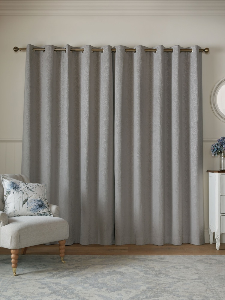 Laura Ashley Grey Barley Embossed Eyelet Curtains - Image 2 of 4