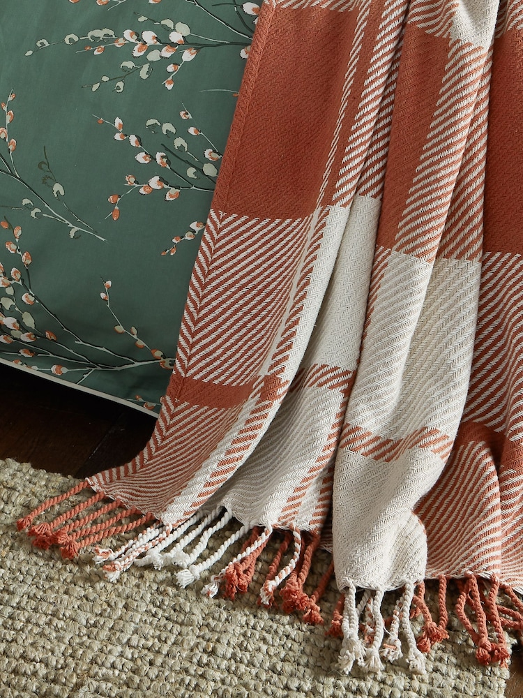 Laura Ashley Terracotta Dylan 100% Cotton Throw - Image 1 of 4