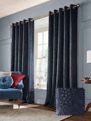 Laura Ashley Midnight Blue Barley Embossed Eyelet Curtains - Image 1 of 4