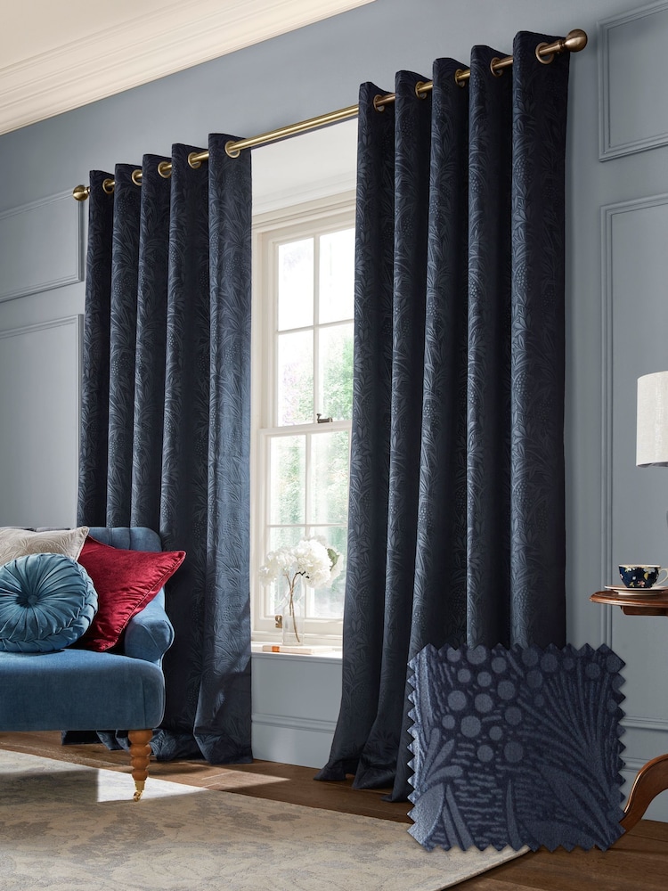 Laura Ashley Midnight Blue Barley Embossed Eyelet Curtains - Image 1 of 4