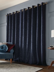 Laura Ashley Midnight Blue Barley Embossed Eyelet Curtains - Image 2 of 4