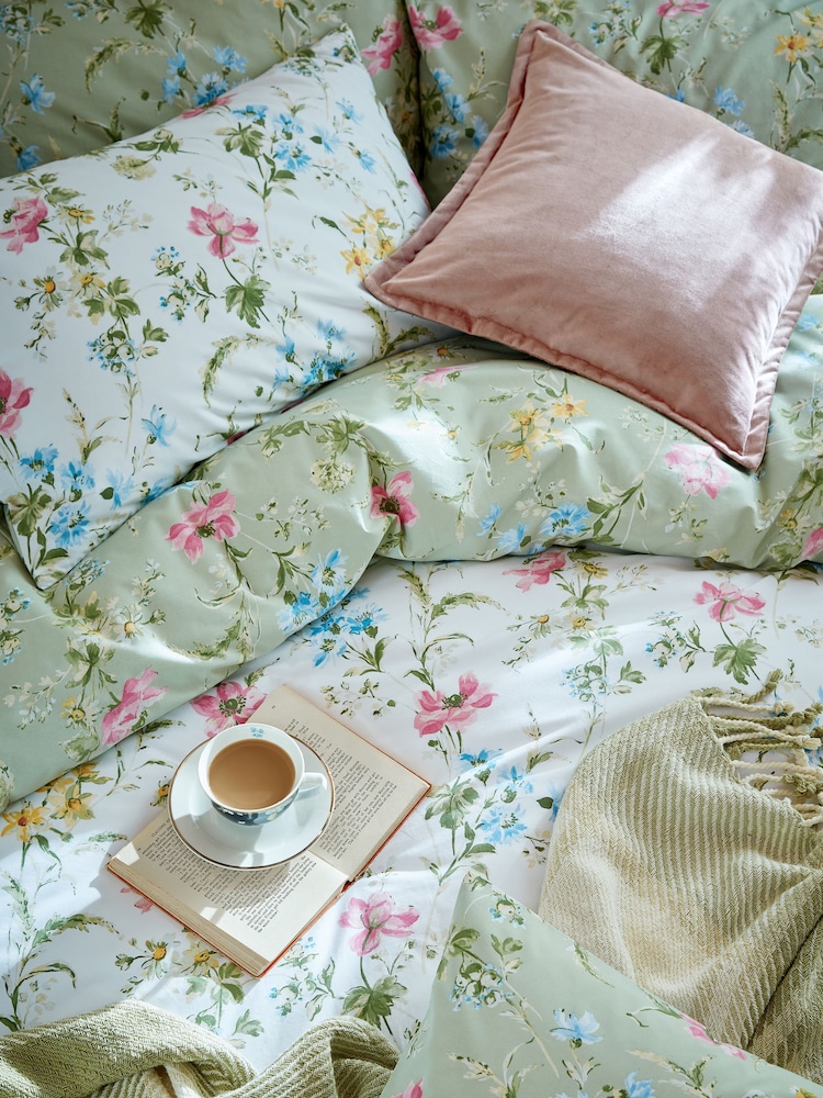 Laura Ashley Parure De Lit Super Douce - Jaynie Pink Queen - Draps Et Taies Florales 100% Coton Percale