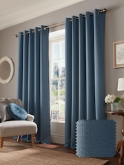Laura Ashley Dark Seaspray Blue Stephanie Eyelet Blackout Lined  Eyelet Curtains - Image 1 of 4