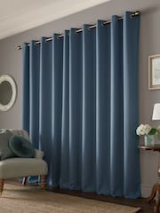 Laura Ashley Dark Seaspray Blue Stephanie Eyelet Blackout Lined  Eyelet Curtains - Image 2 of 4