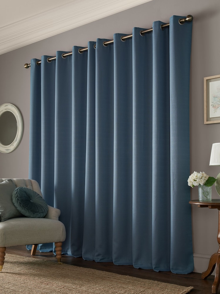 Laura Ashley Dark Seaspray Blue Stephanie Eyelet Blackout Lined  Eyelet Curtains - Image 2 of 4