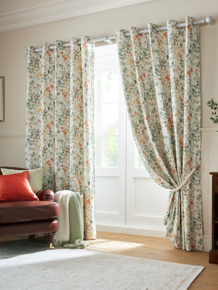 Laura Ashley Fern Green Oldcastle Leaves Eyelet Curtains - Image 1 of 4