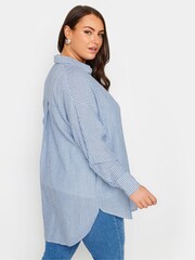 Yours Curve Blue Pinstripe Linen Shirt - Image 9 of 10