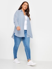 Yours Curve Blue Pinstripe Linen Shirt - Image 10 of 10