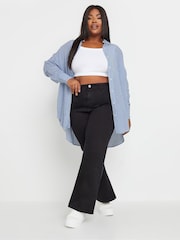 Yours Curve Blue Pinstripe Linen Shirt - Image 3 of 6