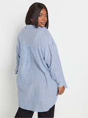 Yours Curve Blue Pinstripe Linen Shirt - Image 4 of 6
