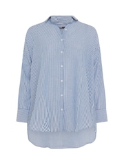 Yours Curve Blue Pinstripe Linen Shirt - Image 6 of 6