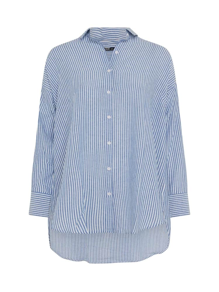 Yours Curve Blue Pinstripe Linen Shirt - Image 6 of 6