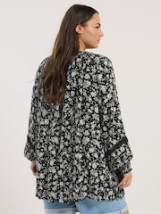 Yours Curve Black Pleated Front Long Sleeve Boho Top - Image 3 of 5