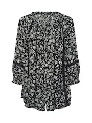 Yours Curve Black Pleated Front Long Sleeve Boho Top - Image 5 of 5