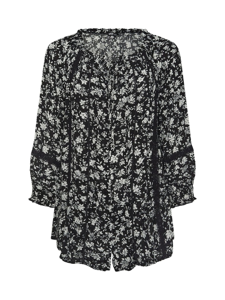 Yours Curve Black Pleated Front Long Sleeve Boho Top - Image 5 of 5