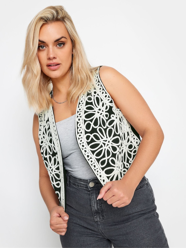 Yours Curve Black 100% Cotton Limited Embroidered Waistcoat - Image 1 of 4