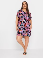 Yours Curve Black Leopard Print Shift Dress - Image 1 of 5