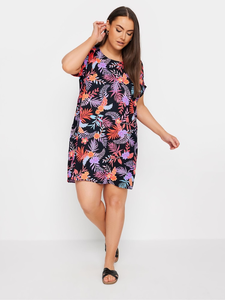 Yours Curve Black Leopard Print Shift Dress - Image 2 of 5