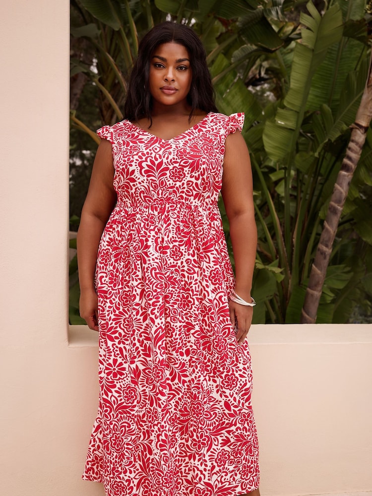Yours Curve Red Frill Maxi Dress - Image 1 of 5