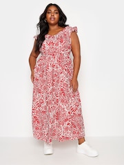Yours Curve Red Frill Maxi Dress - Image 3 of 5