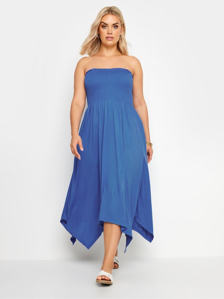 Yours Curve Blue Shirred Midi Dress - Image 2 of 5