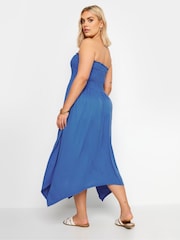 Yours Curve Blue Shirred Midi Dress - Image 3 of 5