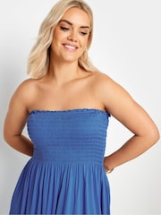 Yours Curve Blue Shirred Midi Dress - Image 4 of 5
