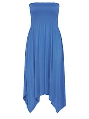 Yours Curve Blue Shirred Midi Dress - Image 5 of 5