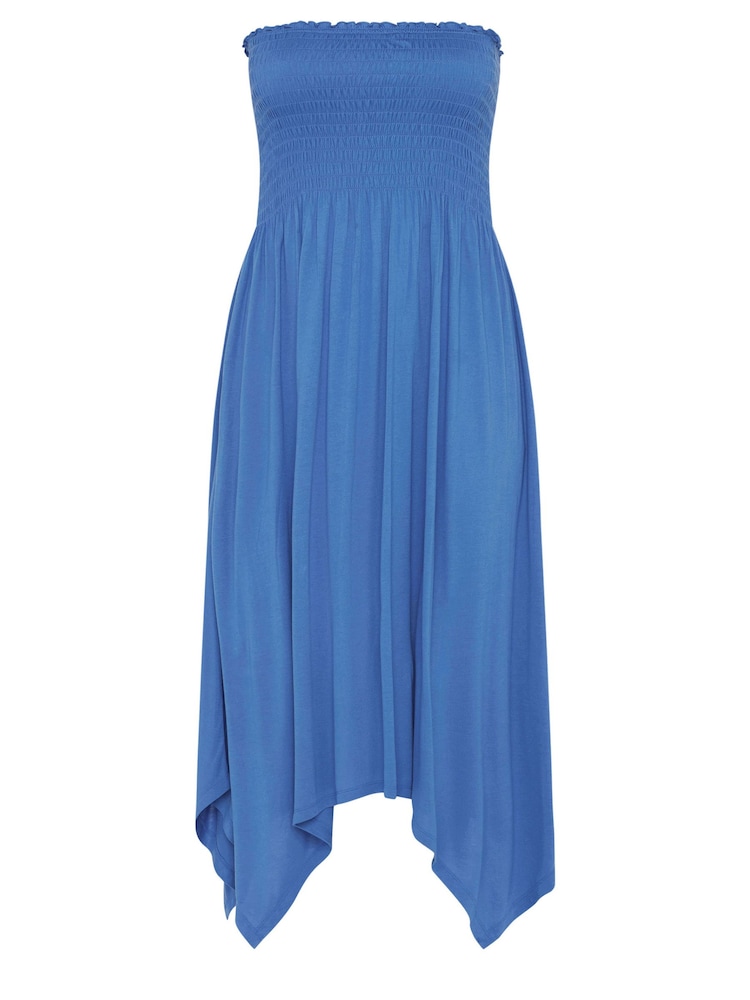 Yours Curve Blue Shirred Midi Dress - Image 5 of 5