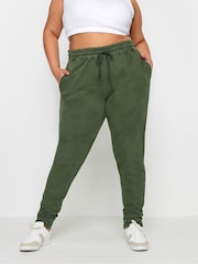 Yours Curve Green 100% Cotton Acid Wash Joggers - Image 1 of 5