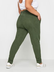 Yours Curve Green 100% Cotton Acid Wash Joggers - Image 3 of 5