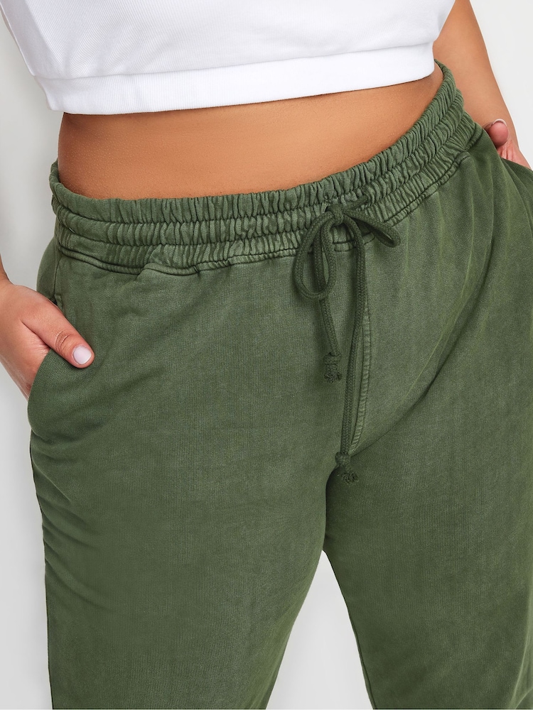 Yours Curve Green 100% Cotton Acid Wash Joggers - Image 4 of 5