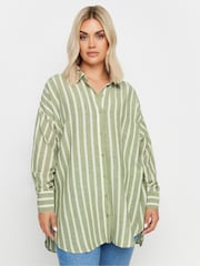 Yours Curve Green Pinstripe Linen Shirt - Image 1 of 5