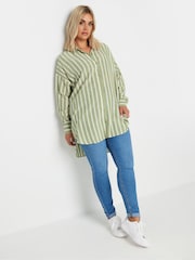 Yours Curve Green Pinstripe Linen Shirt - Image 2 of 5