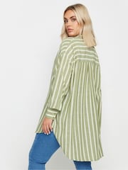 Yours Curve Green Pinstripe Linen Shirt - Image 3 of 5