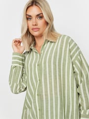 Yours Curve Green Pinstripe Linen Shirt - Image 4 of 5