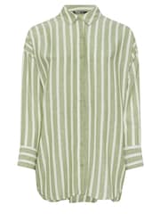 Yours Curve Green Pinstripe Linen Shirt - Image 5 of 5