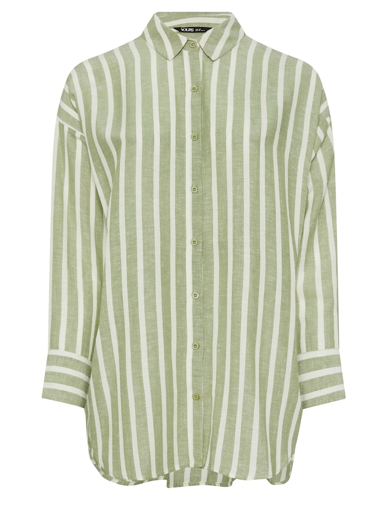 Yours Curve Green Pinstripe Linen Shirt - Image 5 of 5