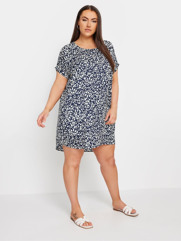 Yours Curve Navy Blue Leopard Print Shift Dress - Image 1 of 5