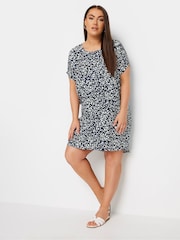Yours Curve Navy Blue Leopard Print Shift Dress - Image 2 of 5