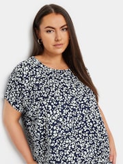 Yours Curve Navy Blue Leopard Print Shift Dress - Image 4 of 5
