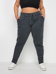 Yours Curve Grey 100% Cotton Acid Wash Joggers - Image 1 of 4