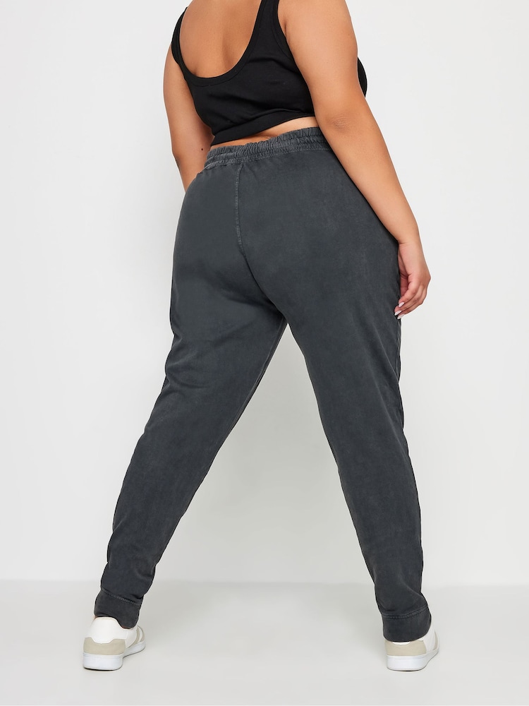 Yours Curve Grey 100% Cotton Acid Wash Joggers - Image 2 of 4
