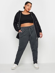 Yours Curve Grey 100% Cotton Acid Wash Joggers - Image 3 of 4