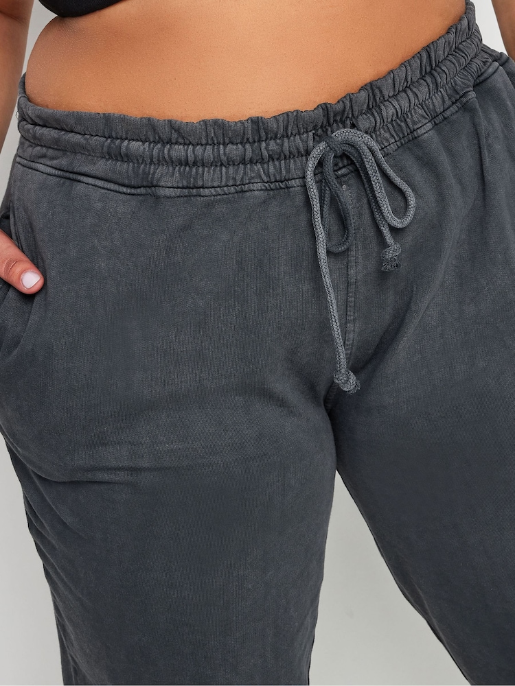 Yours Curve Grey 100% Cotton Acid Wash Joggers - Image 4 of 4