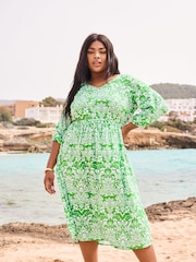 Yours Curve Green V-Neck Midaxi Dress - Image 1 of 6
