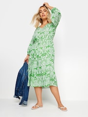 Yours Curve Green V-Neck Midaxi Dress - Image 4 of 6