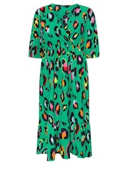 Yours Curve Green Limited Collection Leopard Print Textured Wrap Dress - Image 5 of 5