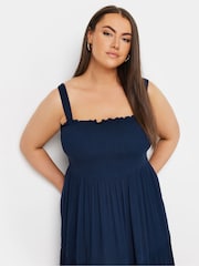Yours Curve Blue Shirred Strappy Tiered Maxi Dress - Image 4 of 5